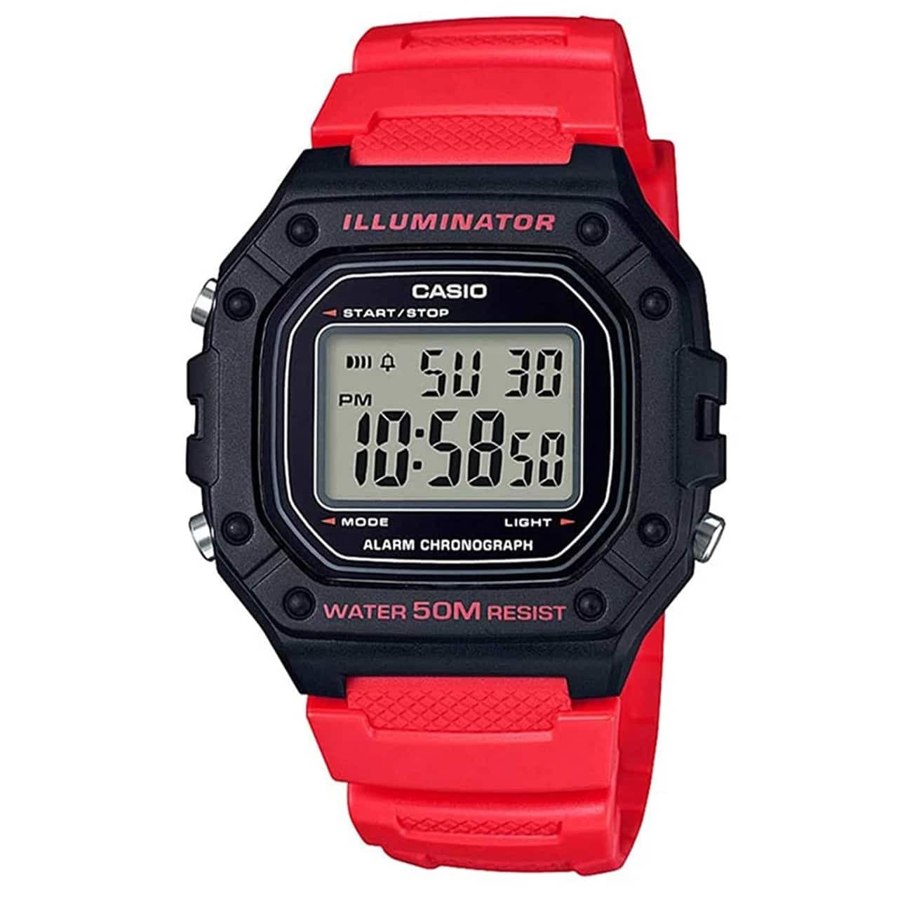 ساعت مچی دیجیتال کاسیو Casio مدل W-218H-4B با بند رزینی قرمز — تصویر ۲