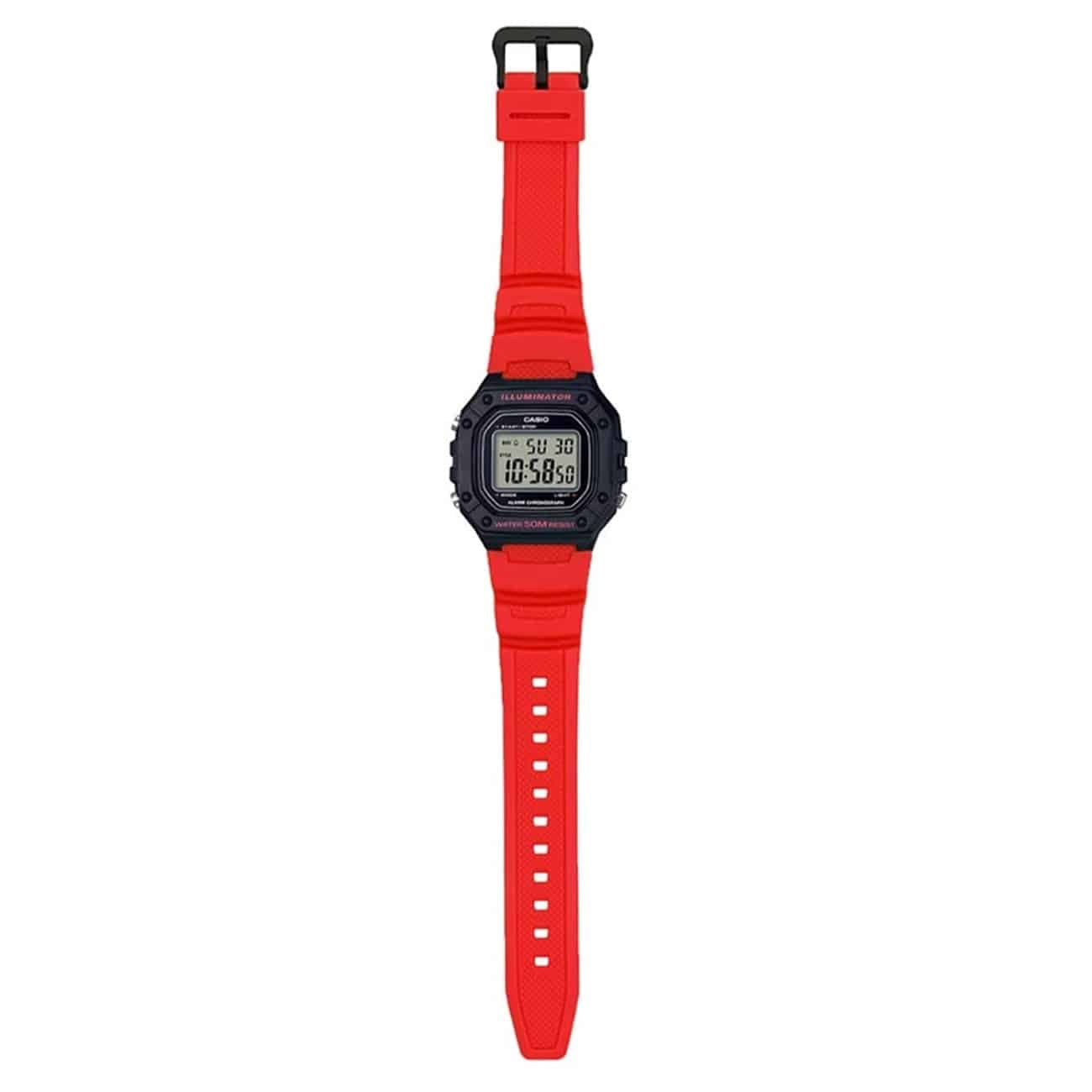 ساعت مچی دیجیتال کاسیو Casio مدل W-218H-4B با بند رزینی قرمز — تصویر ۳
