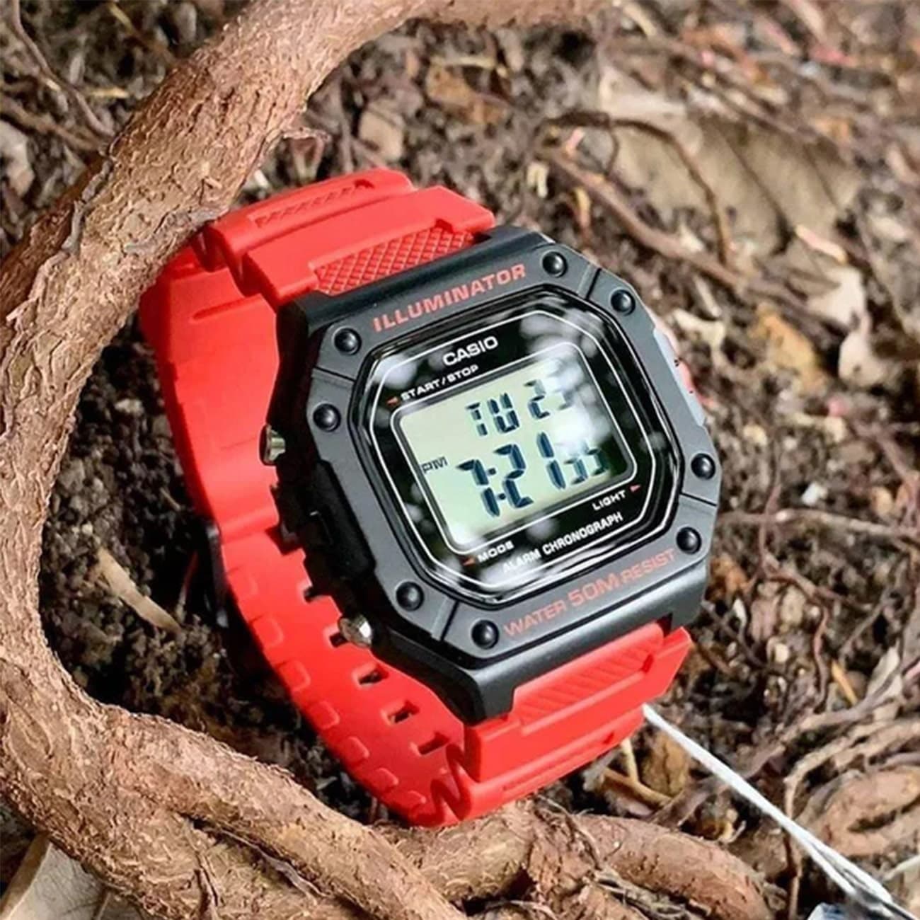ساعت مچی دیجیتال کاسیو Casio مدل W-218H-4B با بند رزینی قرمز — تصویر ۷