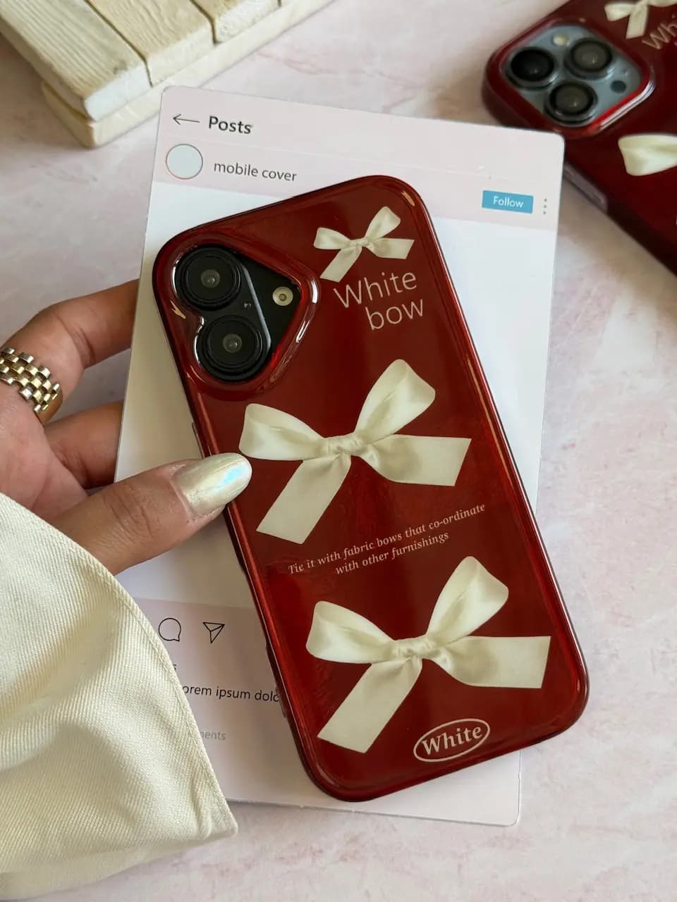 قاب چری white bow آیفون (کدC2095) — تصویر ۳
