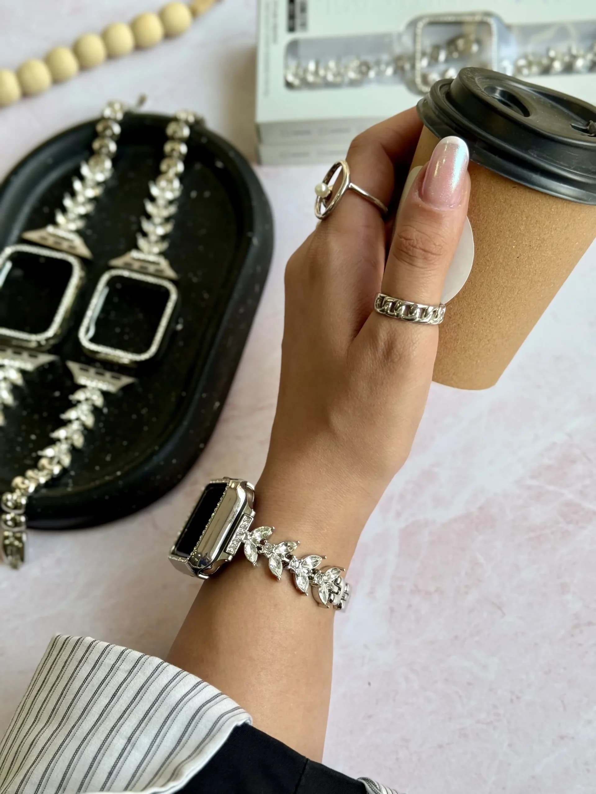 بند اپل واچ Diamond leaf bracelet با گارد نگینی (کدw5072) — تصویر ۶