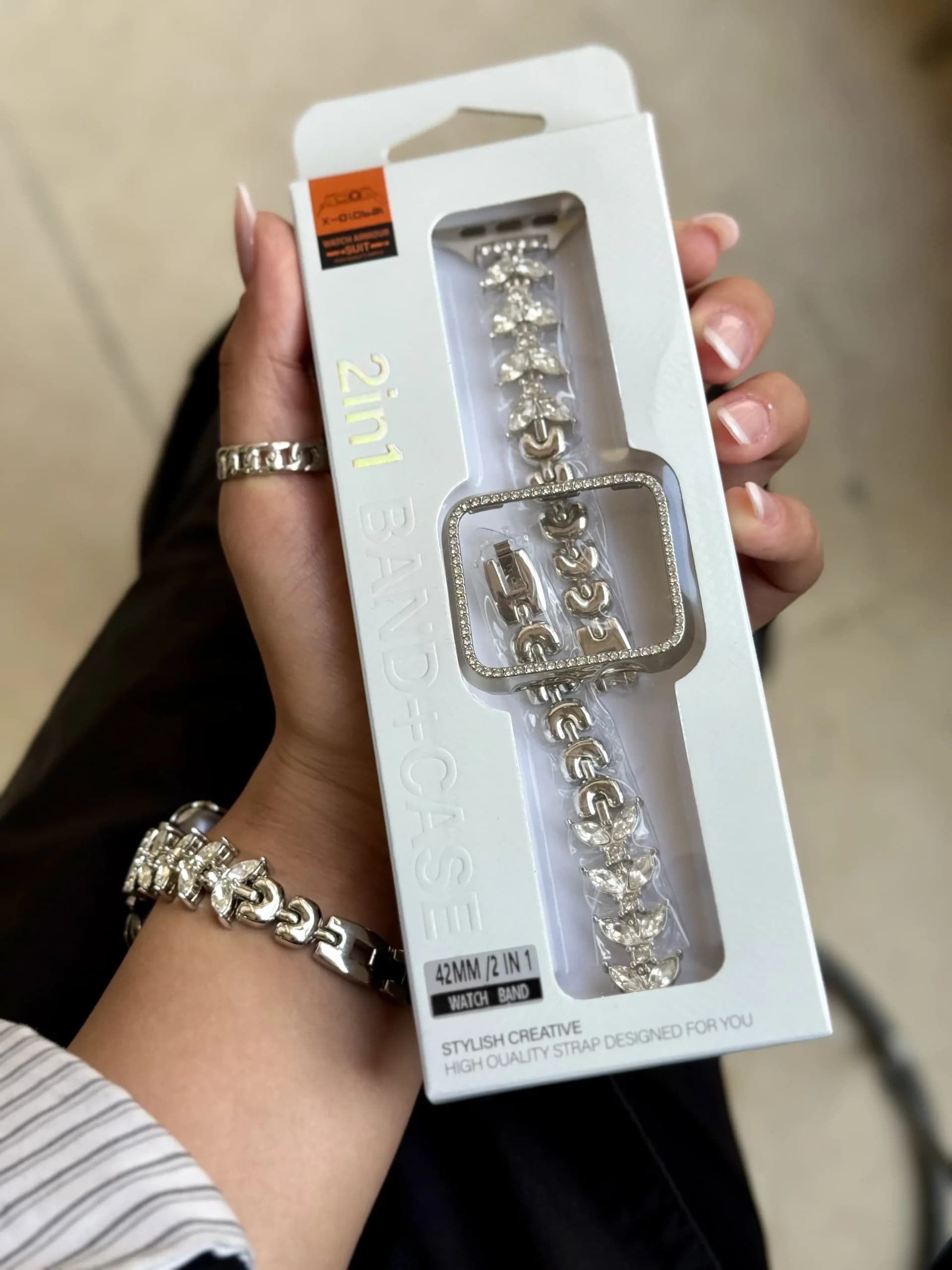 بند اپل واچ Diamond leaf bracelet با گارد نگینی (کدw5072) — تصویر ۵