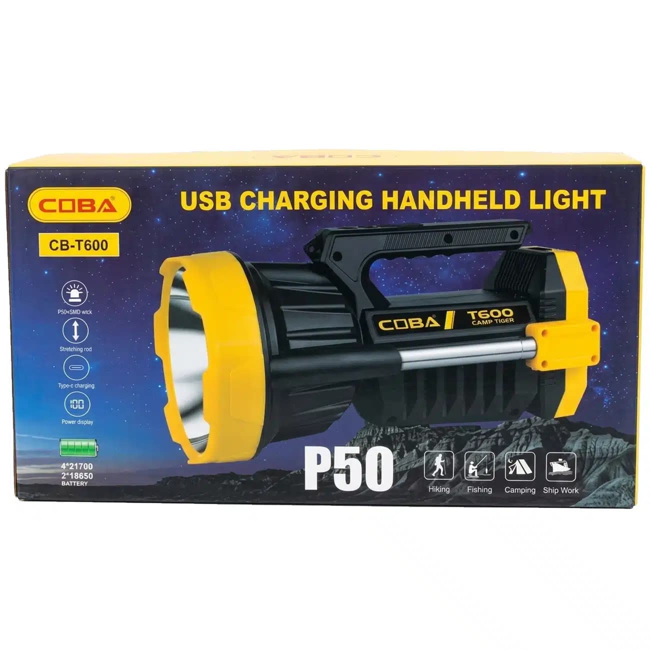 پروژکتور و چراغ قوه شارژی کوبا Coba مدل CB-T600 چندکاره برد 600 متر — تصویر ۹