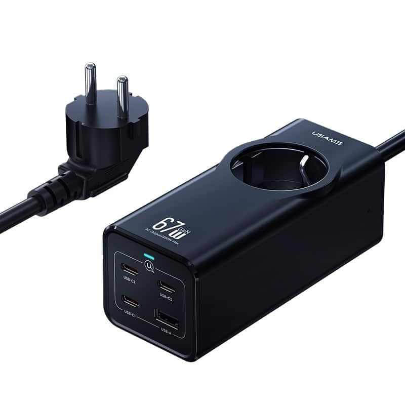 چند راهی برق یک سوکت، 3 تایپ سی و 1 یو اس بی فست شارژ 67 وات یوسامز CC225 — تصویر ۲