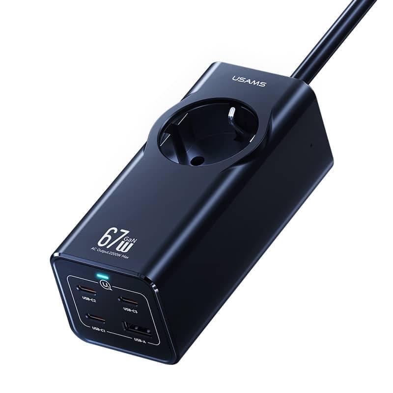 چند راهی برق یک سوکت، 3 تایپ سی و 1 یو اس بی فست شارژ 67 وات یوسامز CC225 — تصویر ۳