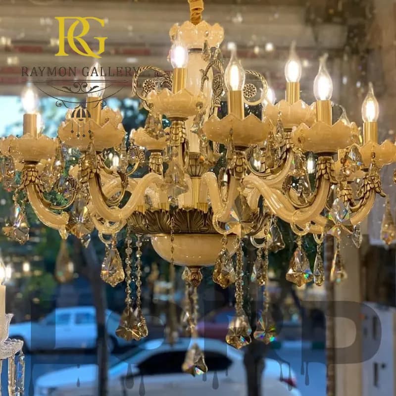لوستر کریستالی کلاسیک طلایی شامپاینی ( 15 شاخه) — تصویر ۲