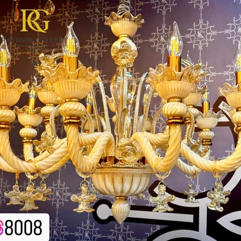 لوستر مورانو کرم کد 8008 (12 شاخه) — تصویر ۲