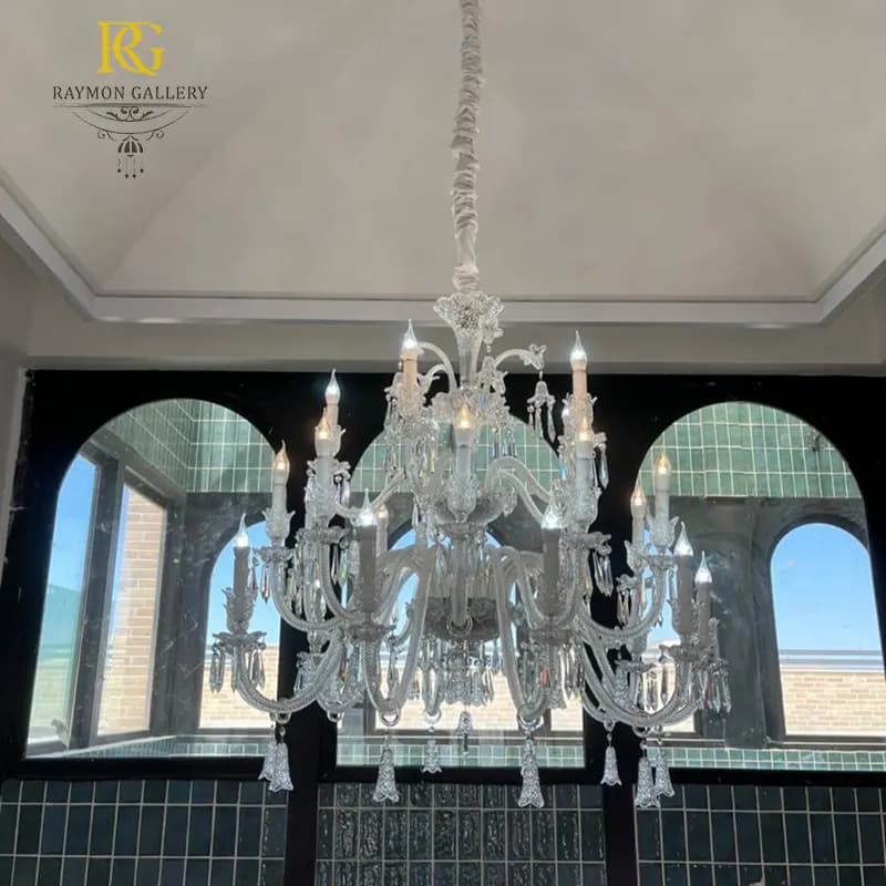 لوستر باکارات شفاف کلاسیک طرح دسته گلی(24 شاخه)