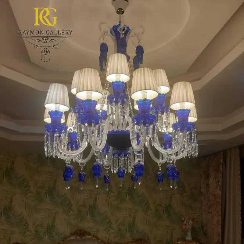 لوستر باکارات سفید آبی مدرن شیددار(12 شاخه) — تصویر ۳