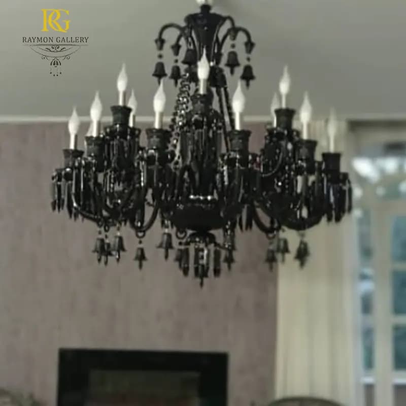لوستر باکارات مشکی لوکس زنجیری بلوری (15شاخه)
