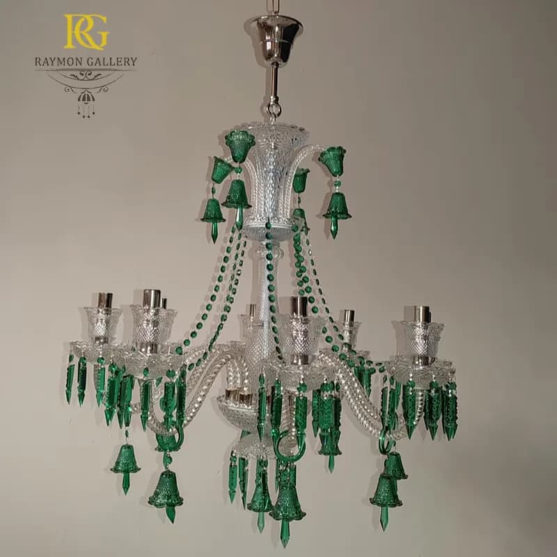 لوستر باکارات سفید سبز مدرن لوکس( 6 شاخه) — تصویر ۳