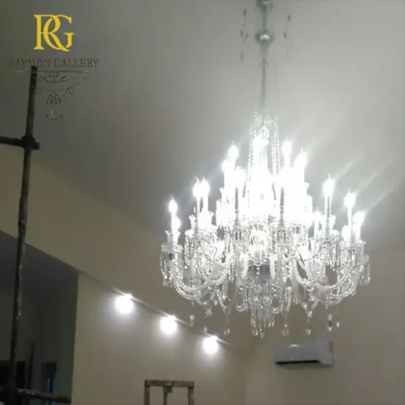 لوستر باکارات کریستالی شفاف طبقاتی مهره ای (24شاخه) — تصویر ۲