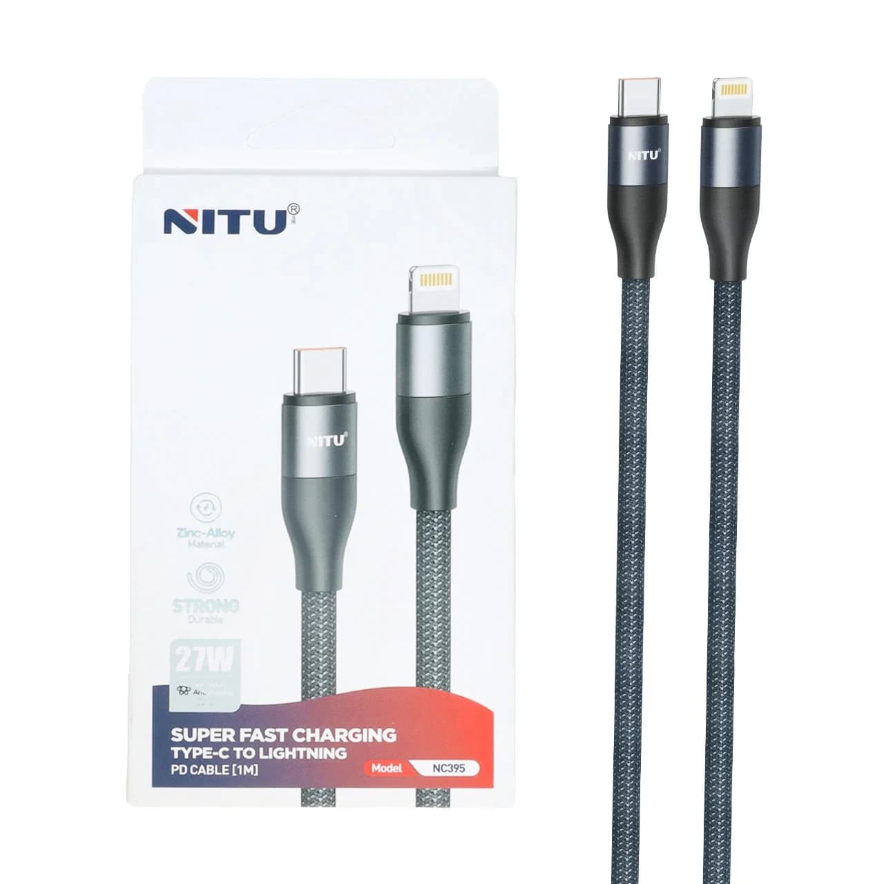 کابل شارژ فست Nitu Type-C To Lightning مدل NC395 27W – خاکستری (گارانتی12 ماهه تعویض نیکان همراه) — تصویر ۲