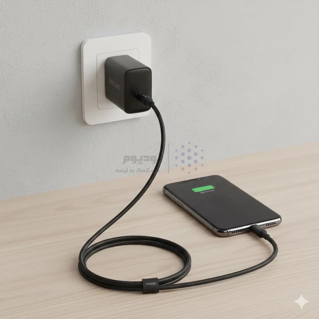 شارژر دیواری PD و فست تک پورت Philips مدل DLP5312NB 30W به همراه کابل شارژ Type-C To Type-C – مشکی (گارانتی دوساله سی آوا) — تصویر ۱۲