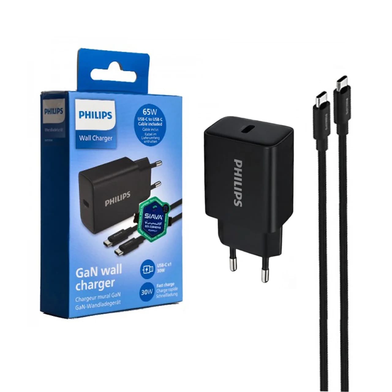شارژر دیواری PD و فست تک پورت Philips مدل DLP5312NB 30W به همراه کابل شارژ Type-C To Type-C – مشکی (گارانتی دوساله سی آوا) — تصویر ۲