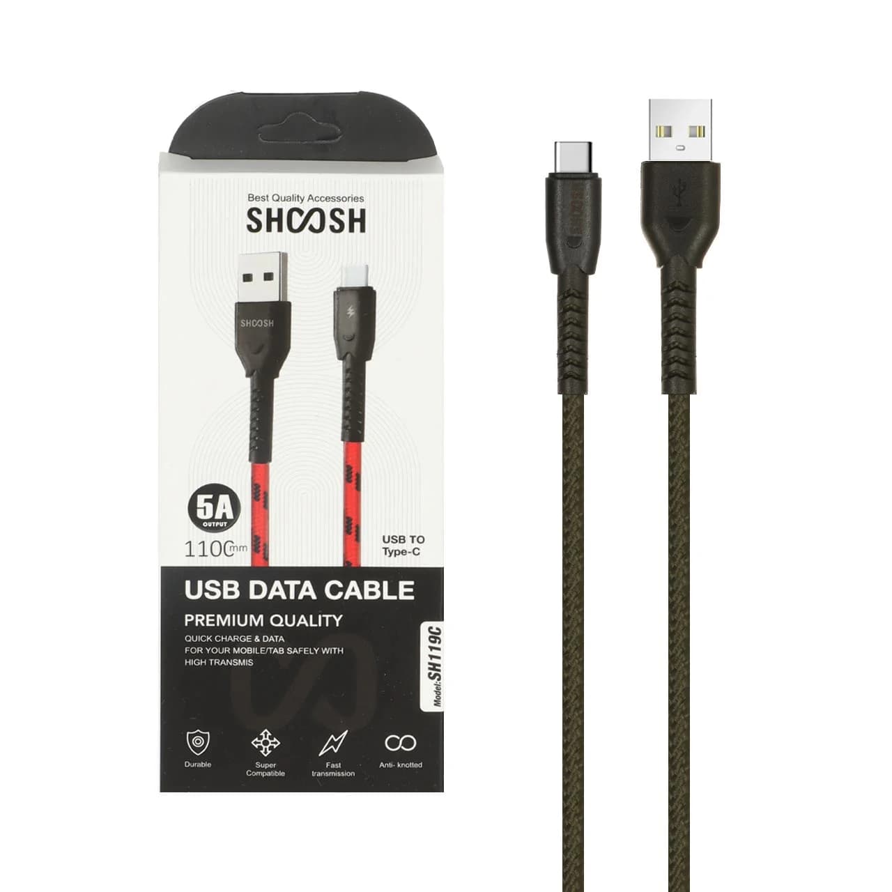 کابل شارژ کنفی 1.1 متری فست Shoosh Type-C مدل SH119C – سبز تیره – SMO