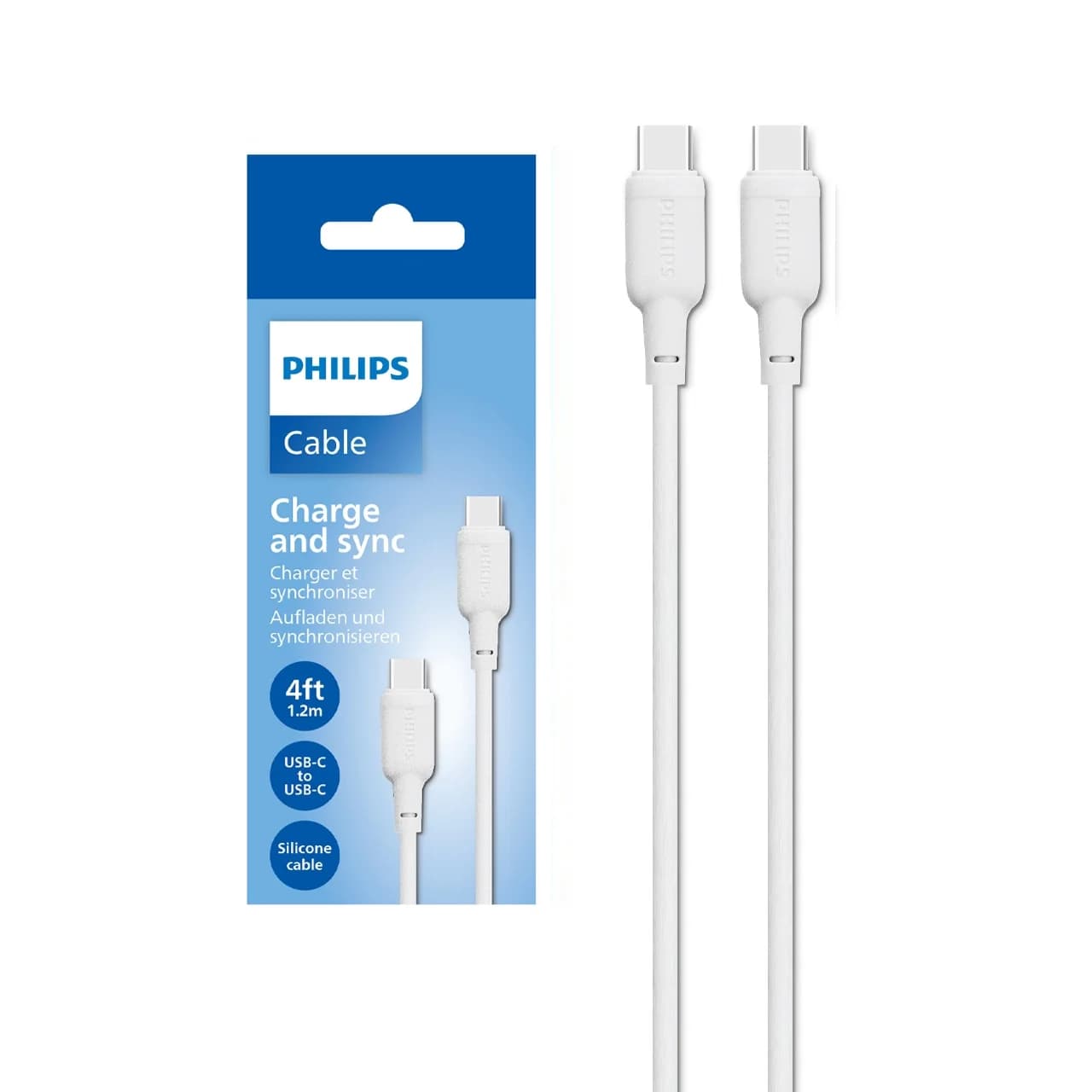 کابل شارژ PD و فست 1.2 متری Philips Type-C To Type-C مدل DLC6541CW – سفید (گارانتی دوساله سی آوا)