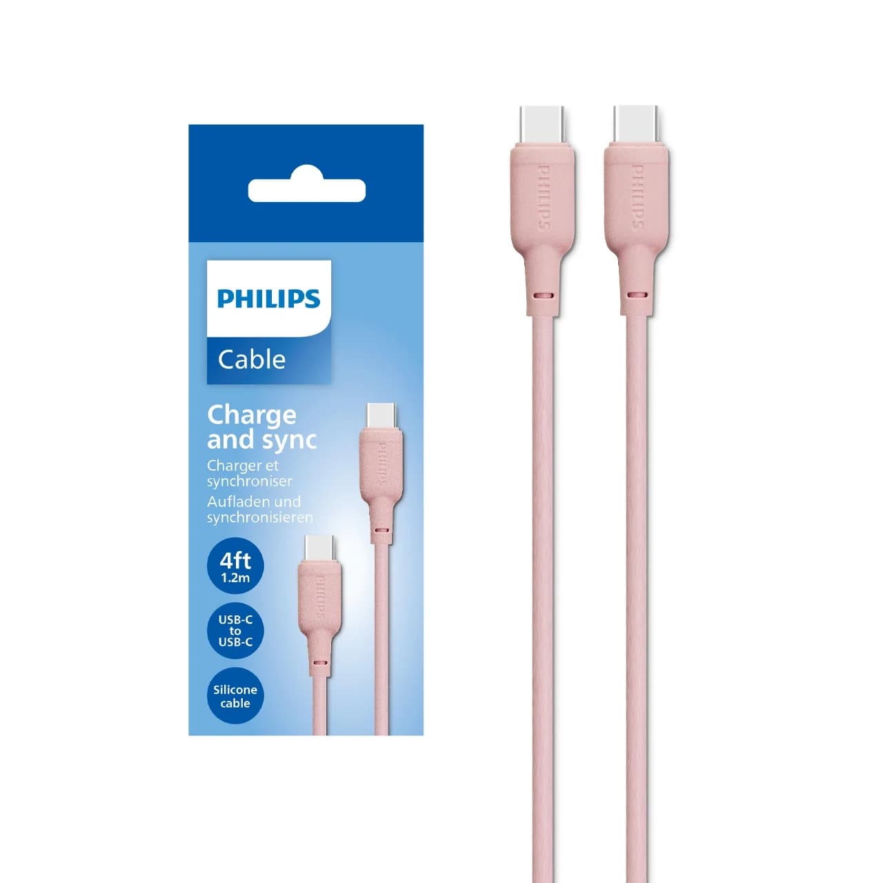 کابل شارژ PD و فست 1.2 متری Philips Type-C To Type-C مدل DLC6541CP – صورتی (گارانتی دوساله سی آوا)
