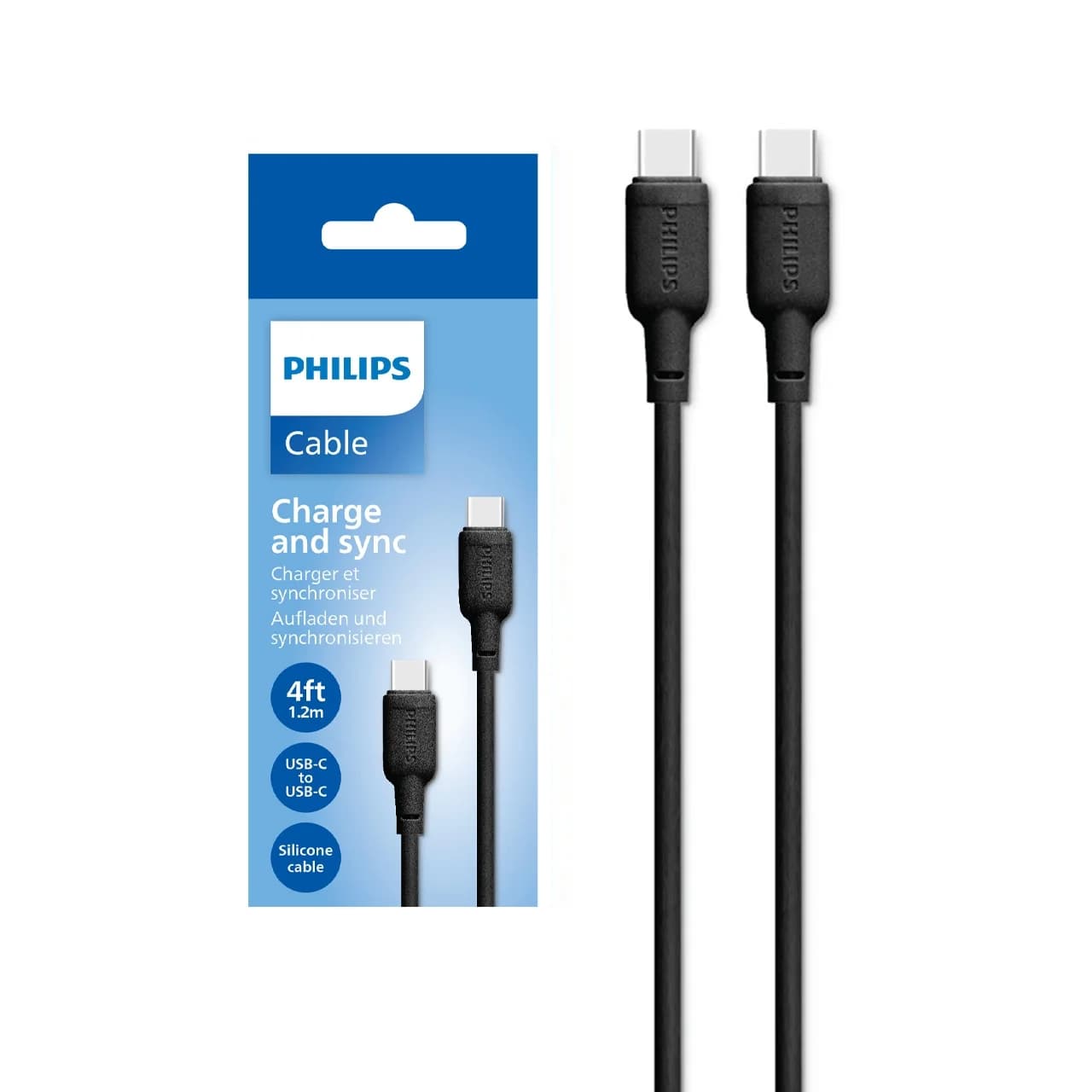 کابل شارژ PD و فست 1.2 متری Philips Type-C To Type-C مدل DLC6541CB – مشکی (گارانتی دوساله سی آوا)