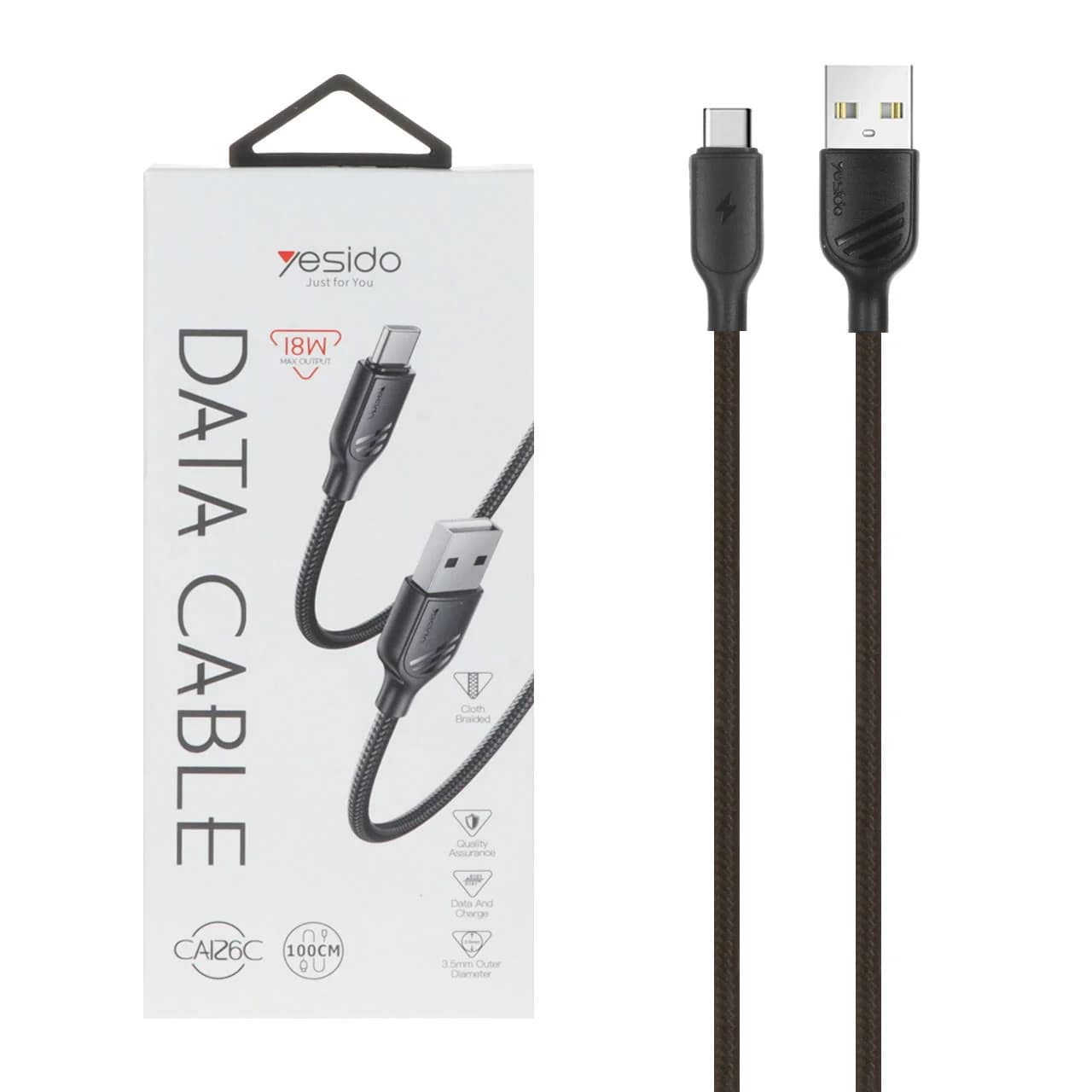 کابل شارژ و دیتا فست کنفی yesido Type-C مدل CA126C – مشکی (گارانتی 18 ماه تعویض نیکان همراه)