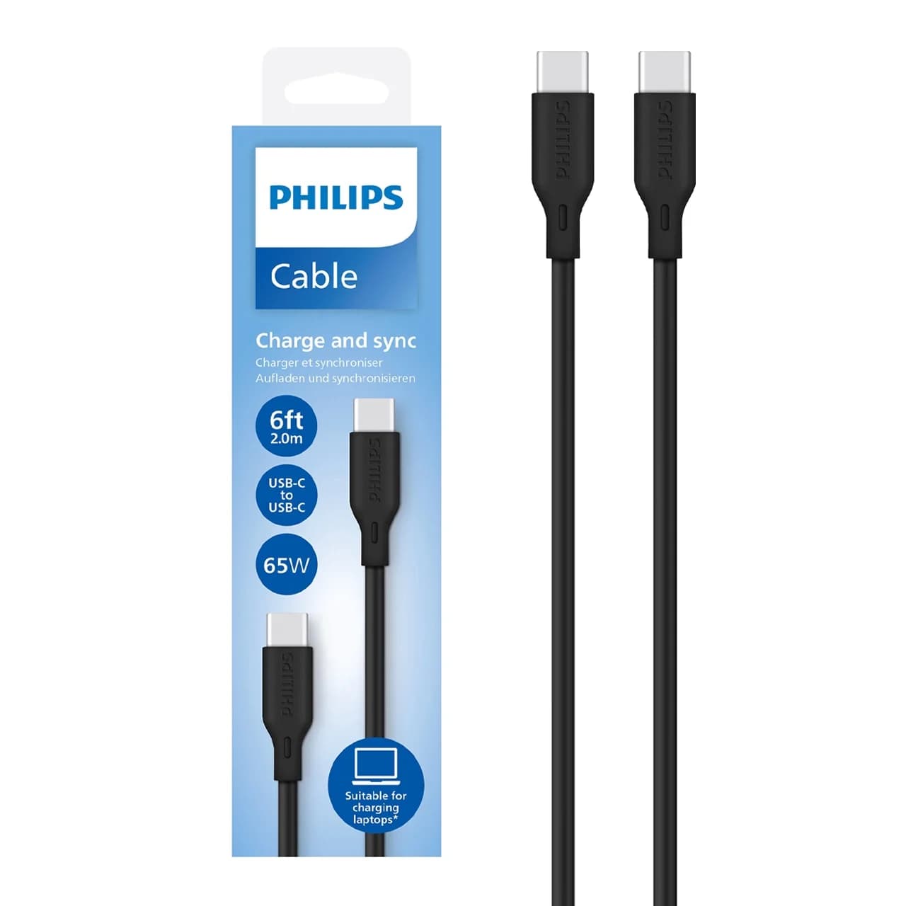 کابل شارژ PD و فست 2 متری Philips Type-C To Type-C مدل DLC4561CB 65W – مشکی (گارانتی دوساله سی آوا) — تصویر ۵