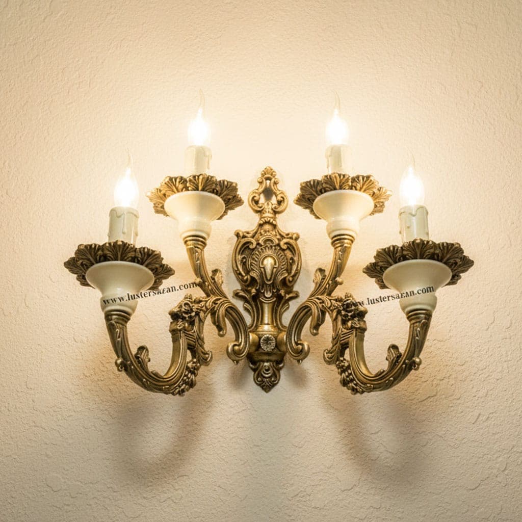 لوستر دیواری D1543-2 لوسترسازان | دو شاخه ۴ شعله با رنگ آنتیک و طراحی کلاسیک