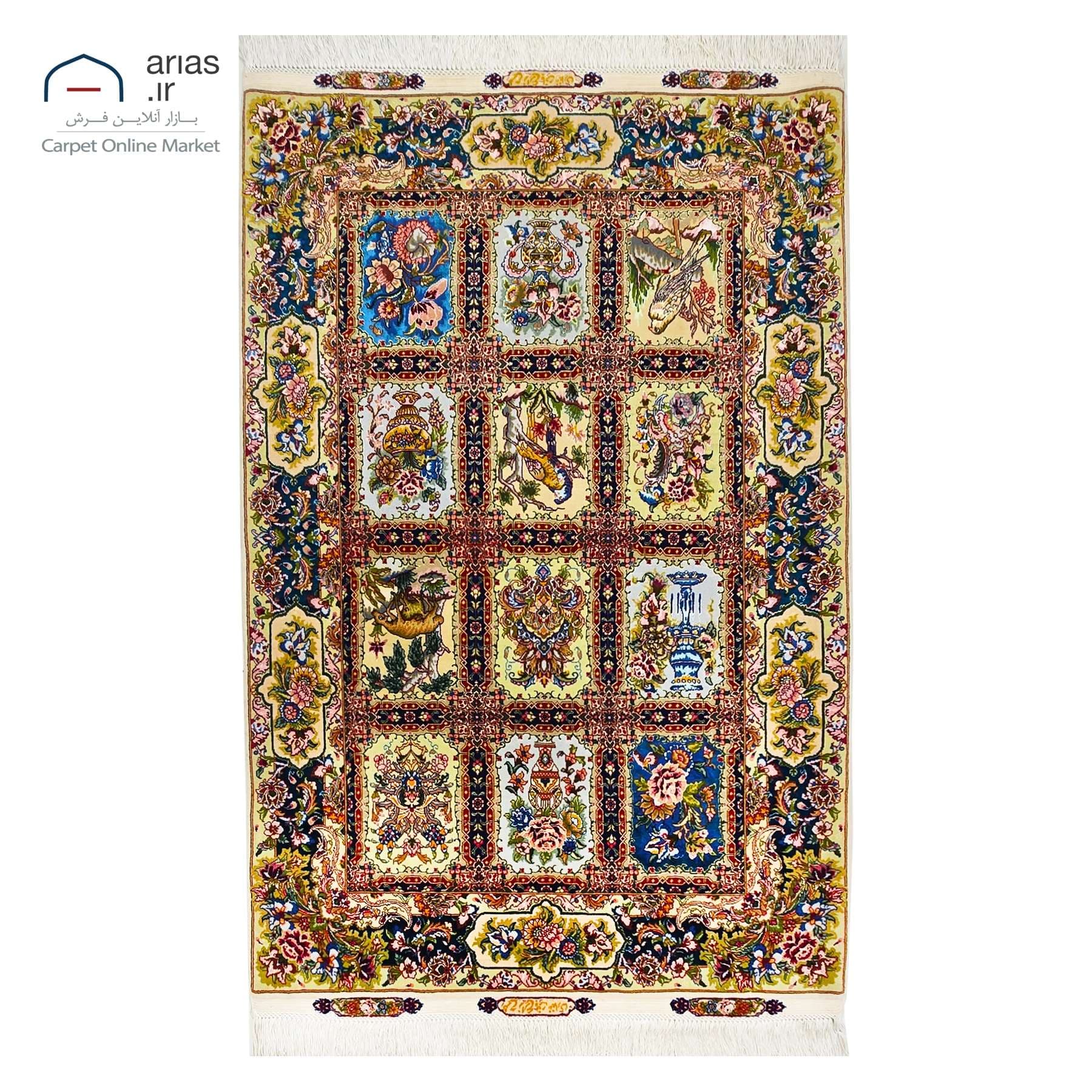 فرش دستباف نقشه گلستان چله گل و حاشیه ابریشم بافت تبریز کد D13031T