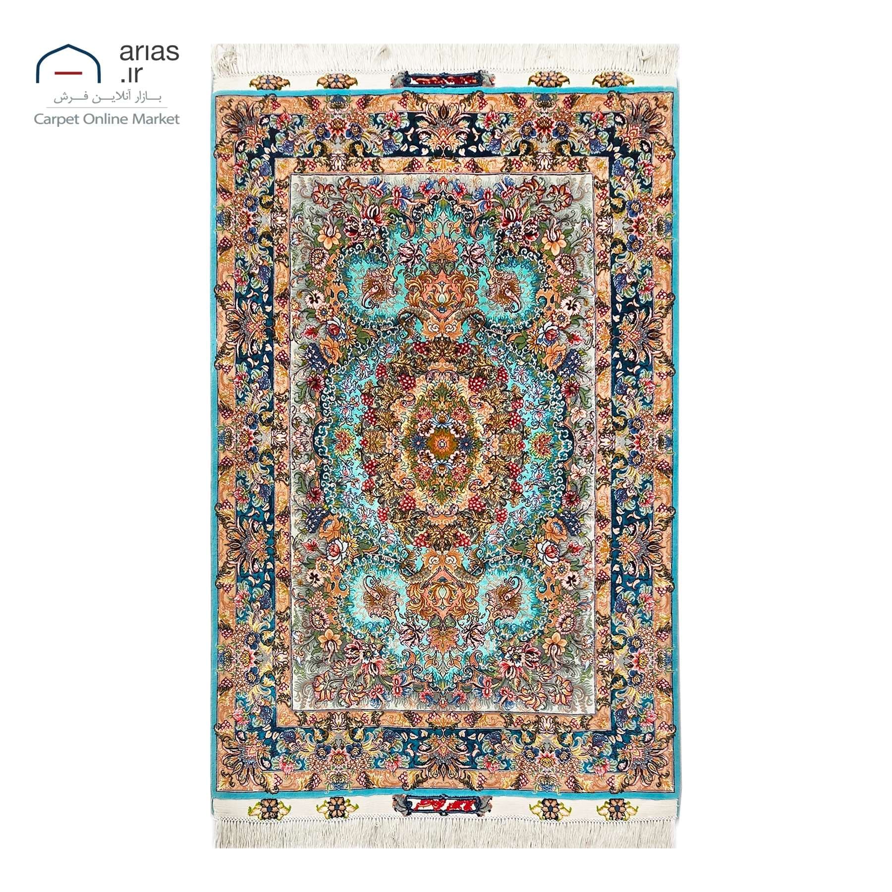 فرش دستباف ذرع نیم نقشه موج مهر چله حاشیه و کف ابریشم بافت تبریز کد D11118T