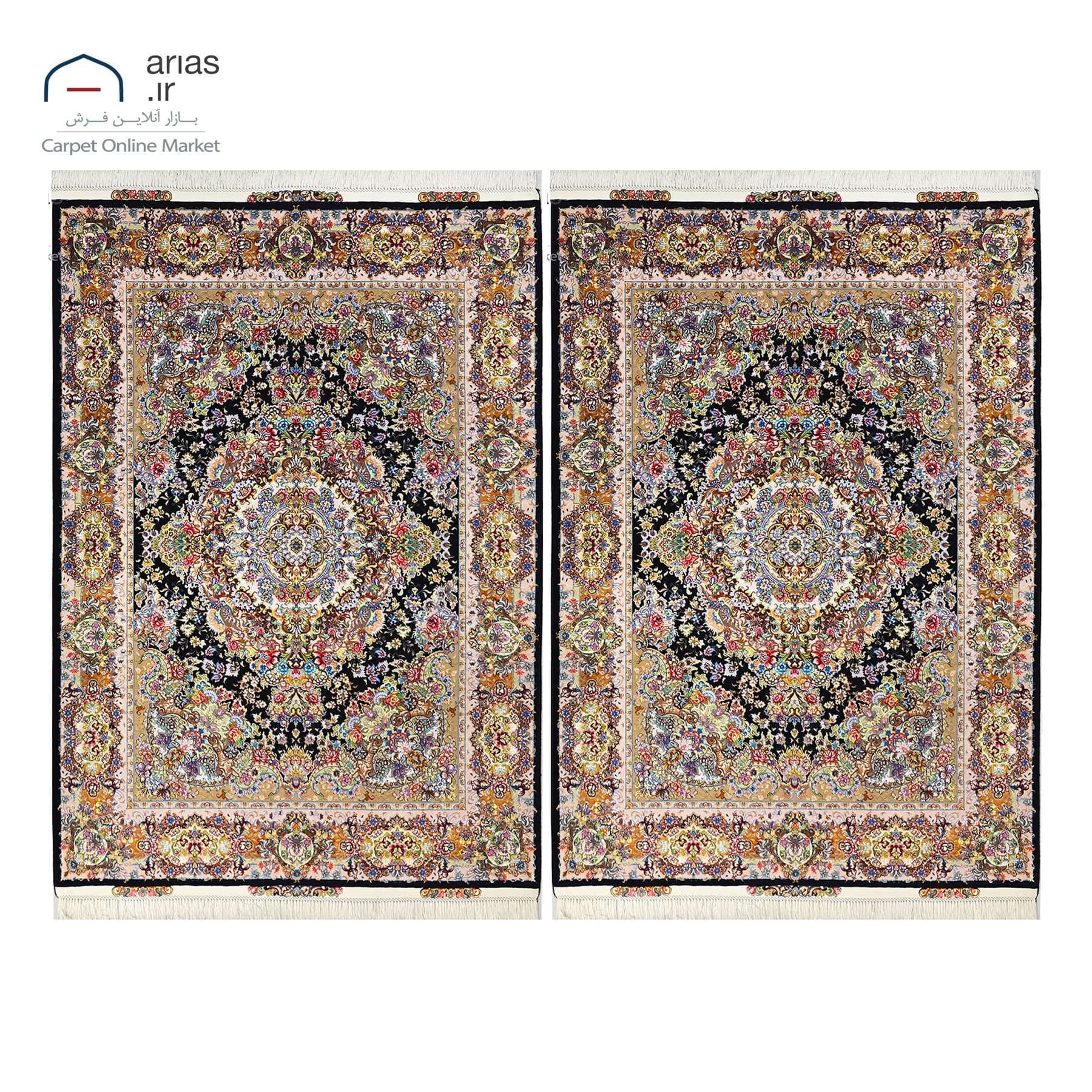 جفت فرش دستباف 3 متری نقشه خطیبی سیمرغ تبریز چله حاشیه ابریشم کد D13023T