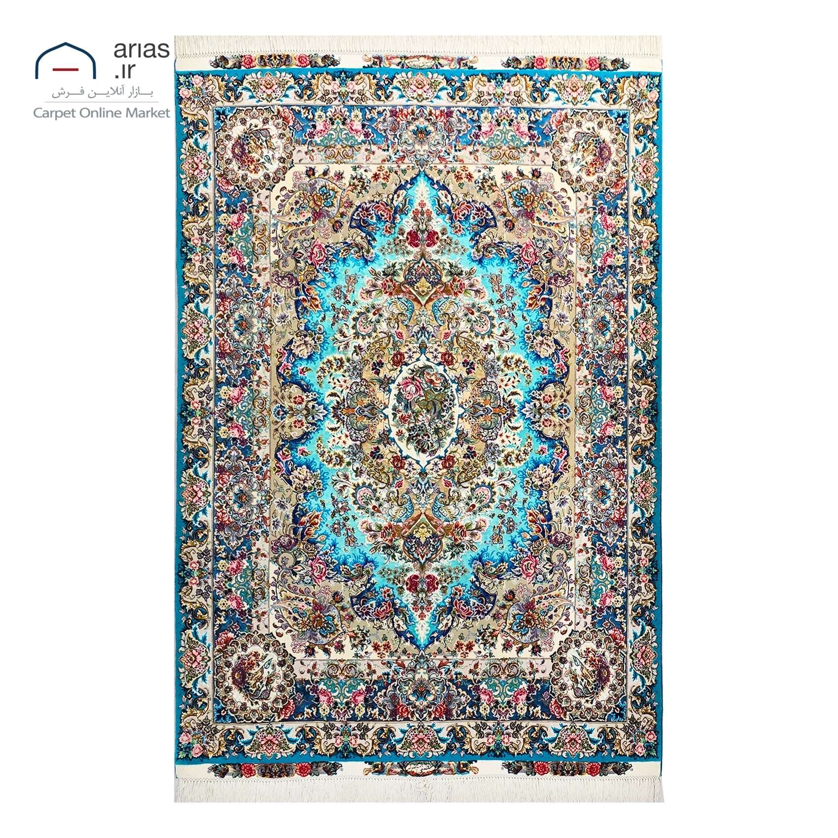 قالیچه دستباف 3 متری نقشه خطیبی تبریز چله حاشیه متن ابریشم کد D13021T — تصویر ۲