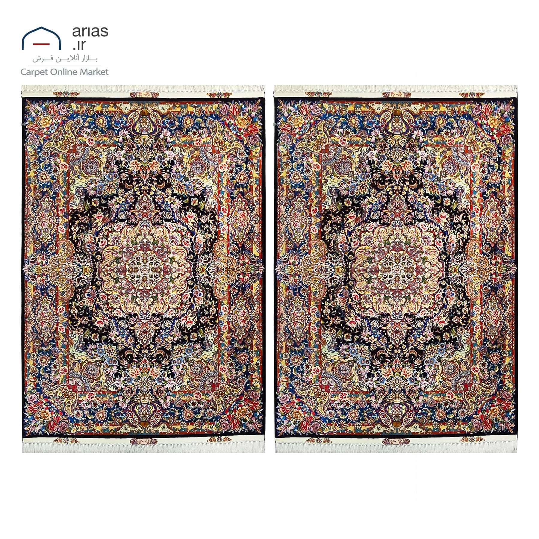 جفت فرش دستباف 3 متری نقشه سالاری تبریز چله حاشیه و گل ابریشم کد D13019T — تصویر ۲