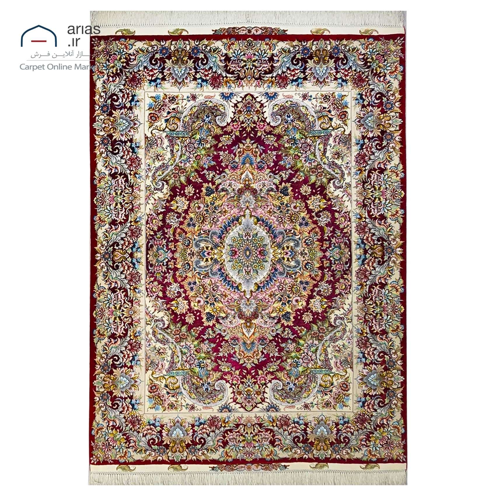 فرش دستباف 3 متری نقشه خطیبی تبریز چله حاشیه گل ابریشم کد D13016T — تصویر ۲