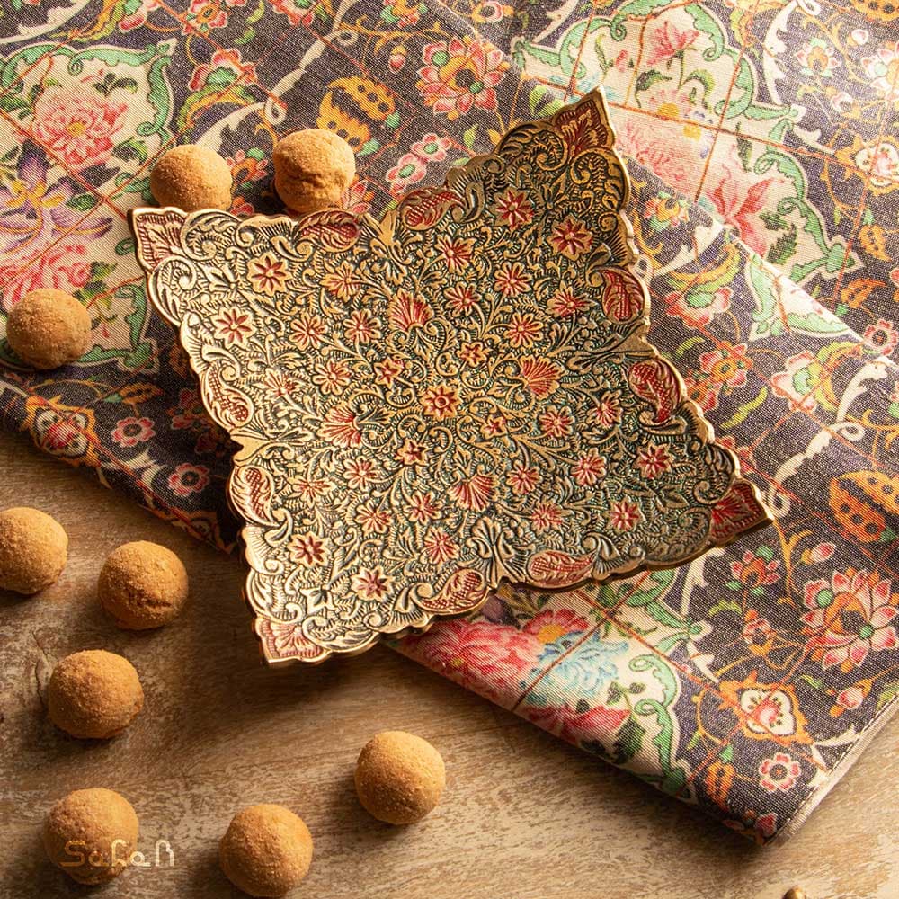 شیرینی خوری برنجی میناکاری هندی مدل پروانه سایز 2