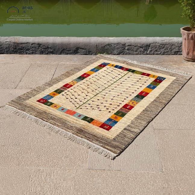 گبه دستباف 3 متری طرح بید مجنون زمینه آبی کد D17101 — تصویر ۳