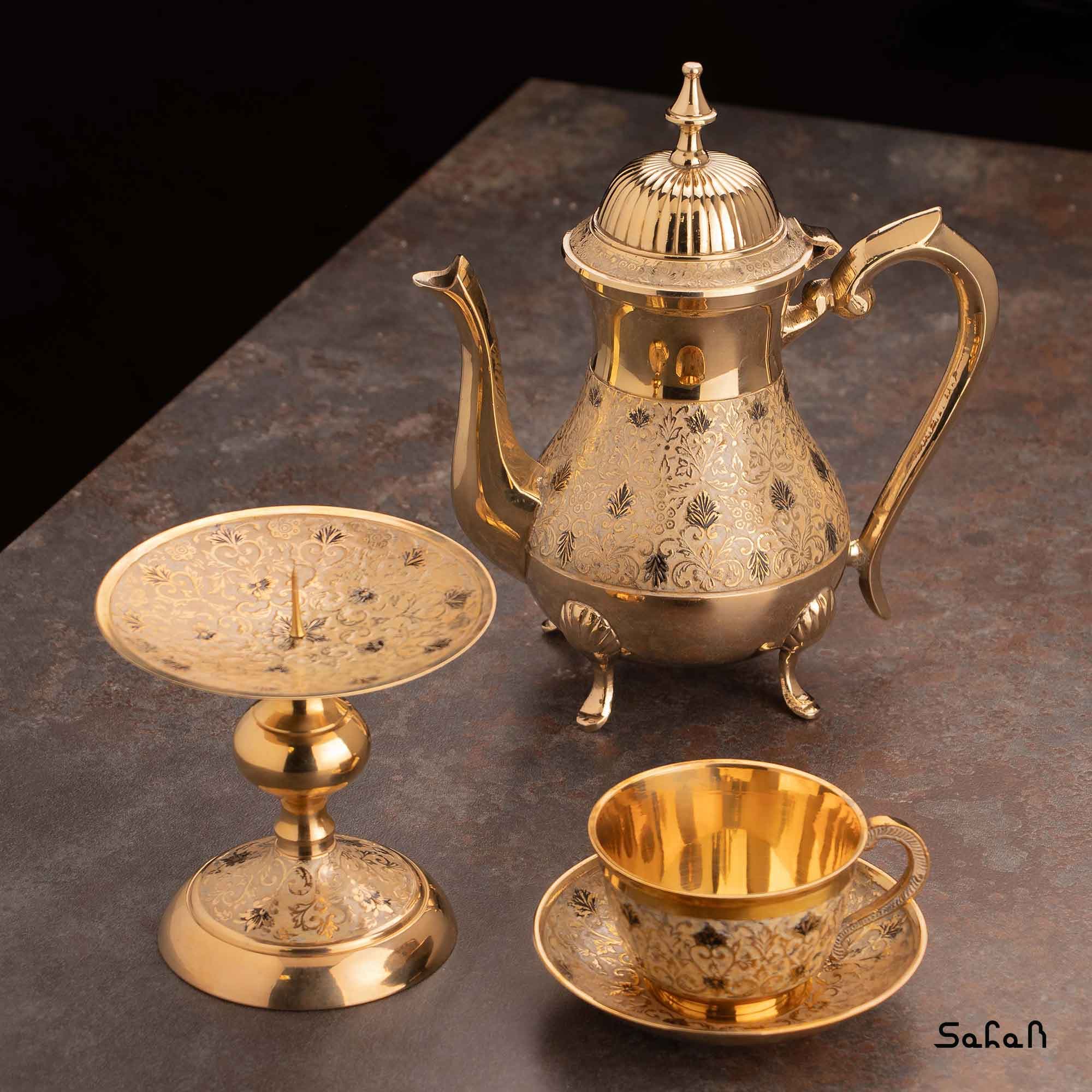 ست چای خوری برنجی میناکاری کد 043 طرح تاج — تصویر ۴