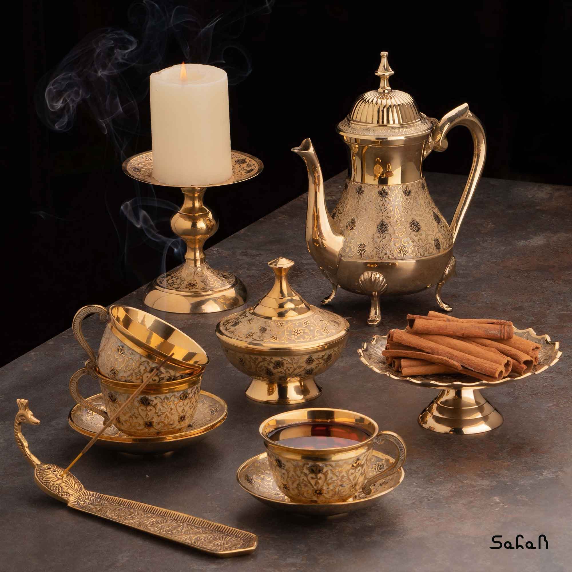 ست چای خوری برنجی میناکاری کد 043 طرح تاج