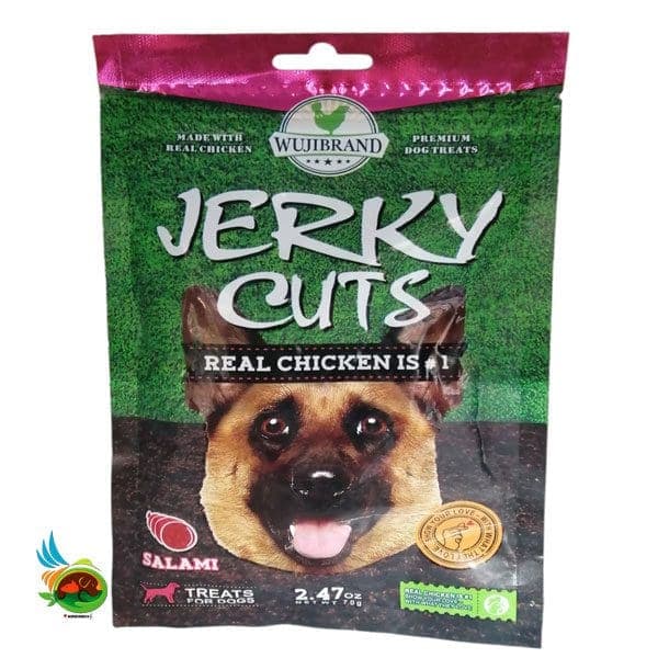 تشویقی سگ جرکی طعم سالامی Wujibrand jerky stick with salami وزن ۷۰ گرم — تصویر ۳