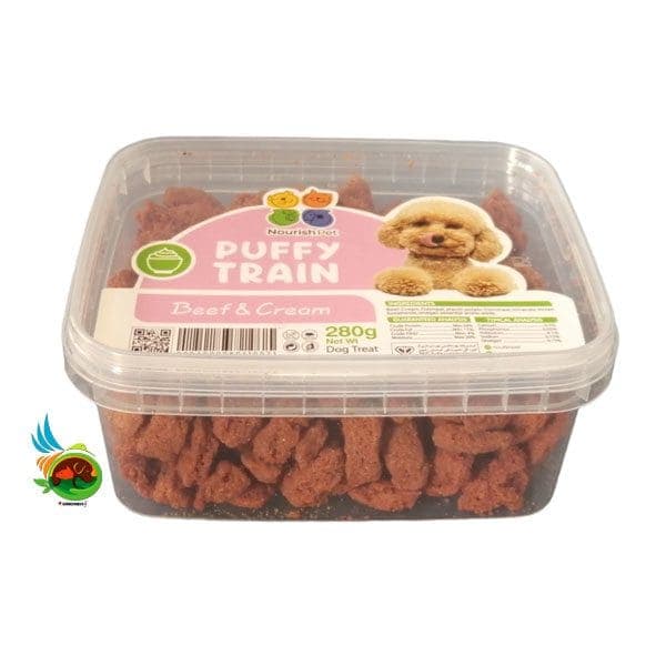 تشویقی سگ پافی ترین نوریش پت طعم گوشت و خامه Puffy train beef &amp; cream وزن ۲۸۰ گرم
