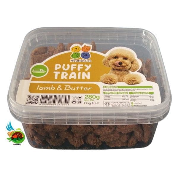 تشویقی سگ پافی ترین نوریش پت طعم بره و کره Puffy train lamb &amp; butter وزن ۲۸۰ گرم — تصویر ۲