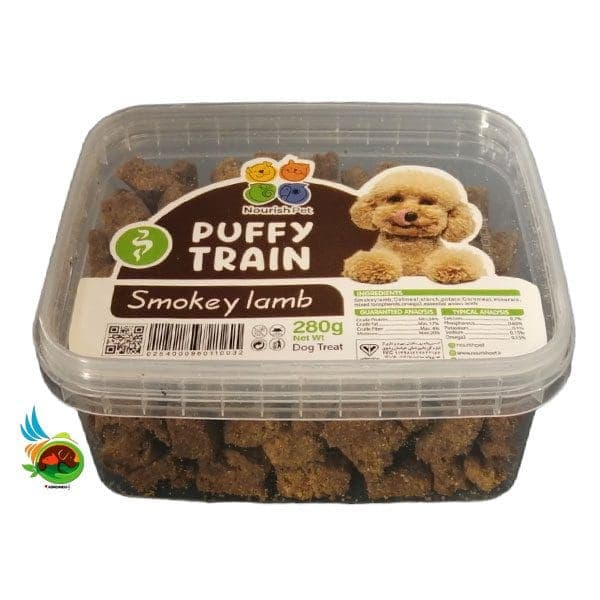 تشویقی سگ پافی‌ترین نوریش‌ پت طعم بره دودی Puffy train smokey lamb وزن ۲۸۰ گرم