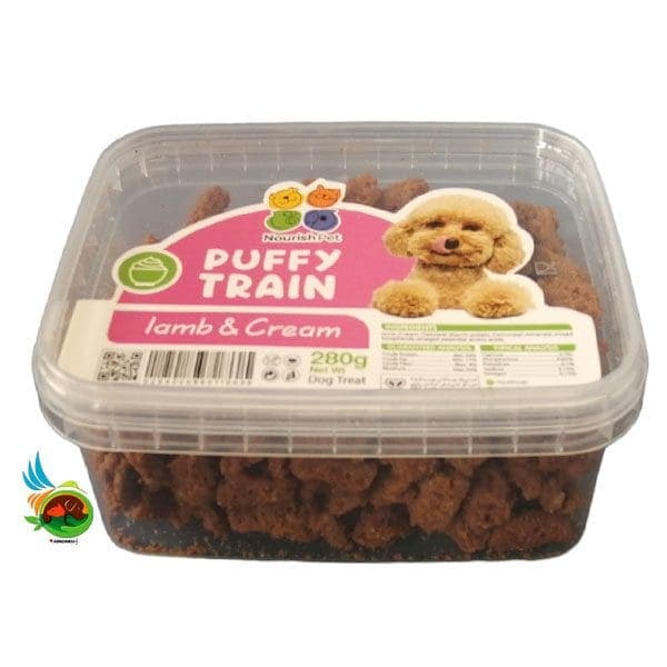 تشویقی سگ پافی ترین نوریش پت طعم بره و خامه Puffy train lamb &amp; cream وزن 280 گرم