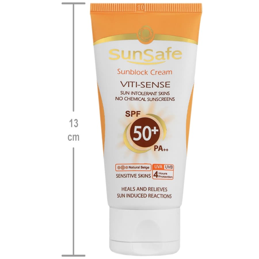 کرم ضد آفتاب فاقد جاذب های شیمیایی سان سیف بژ طبیعی SPF50 — تصویر ۶
