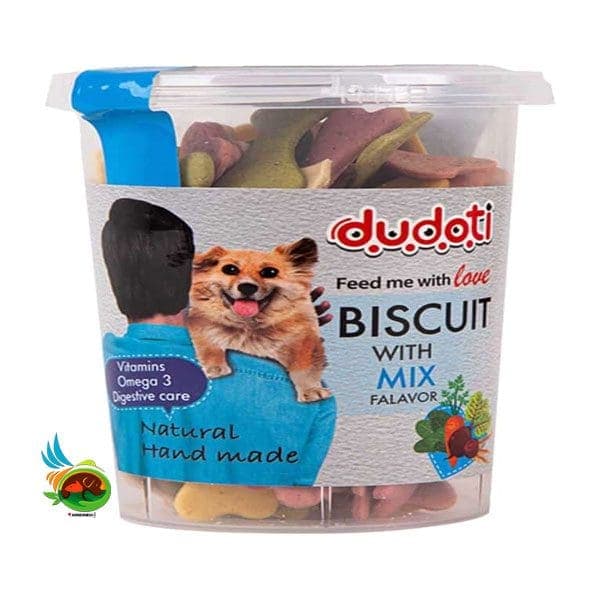 تشویقی بیسکویتی سگ دودوتی با طعم میکس Dudoti biscuit with mix flavor وزن 350 گرم