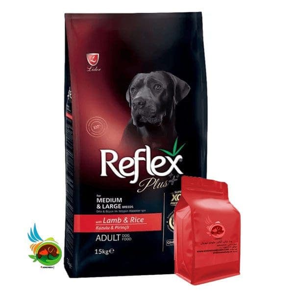 غذای خشک سگ بالغ رفلکس پلاس با طعم بره و برنج Reflex plus medium & large وزن 1 کیلوگرم (فله ای)