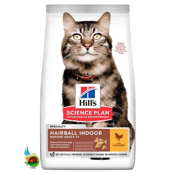 غذای خشک گربه بالغ هیربال هیلز با طعم مرغ Hill’s science plan specialty hairball indoor mature adult 7+ with chicken وزن ۱.۵ کیلوگرم