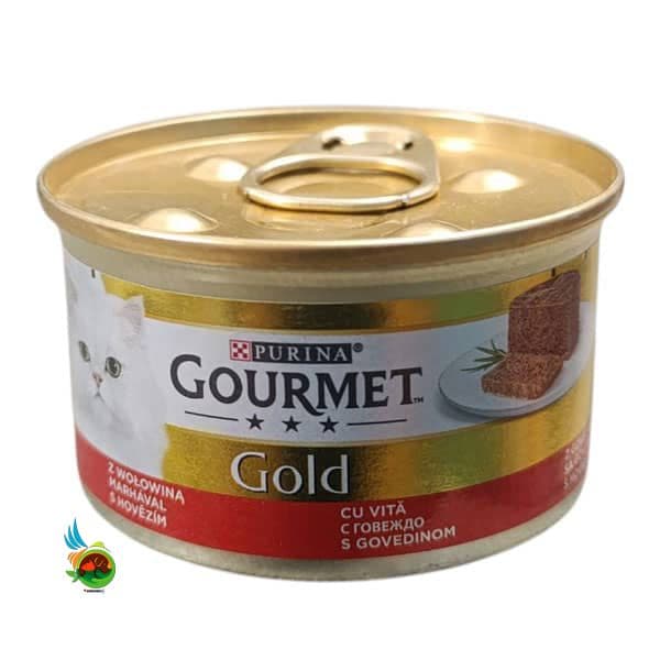 کنسرو گربه گورمت گلد آلمانی با طعم گوشت گاو پته Gourmet gold with beef وزن 85 گرم