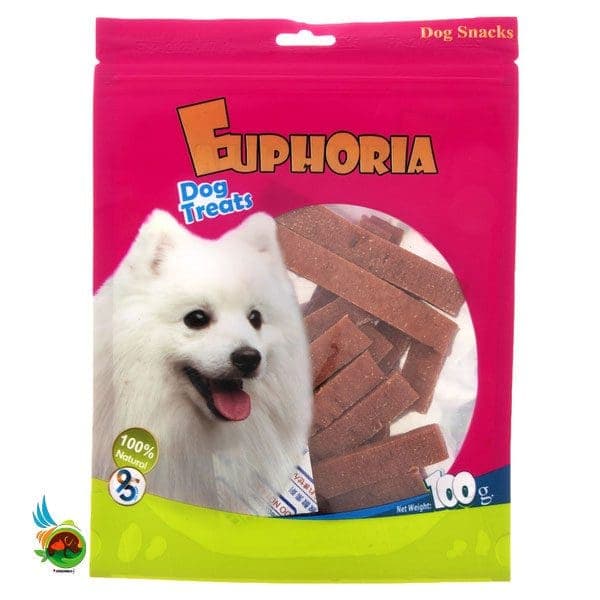 تشویقی سگ ایفوریا با طعم مرغ مدل نواری Euphoria dog treats with chicken وزن ۱۰۰ گرم