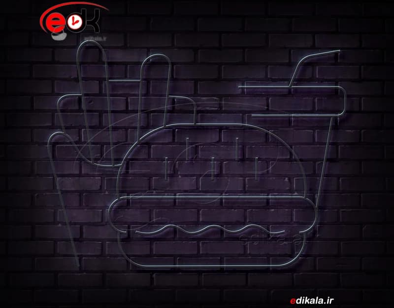 تابلو نئون طرح همبرگر شماره 22 در ابعاد مختلف +آداپتور+ فایل کورل آماده برش — تصویر ۳