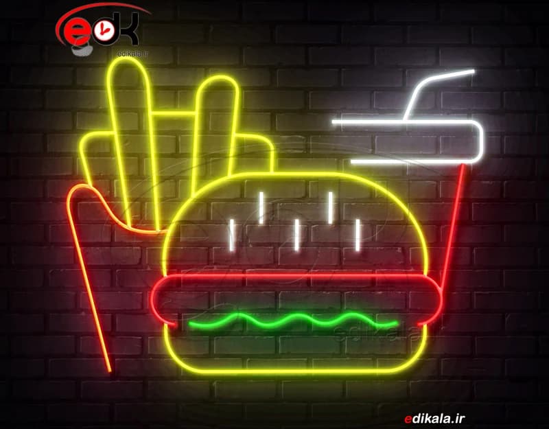 تابلو نئون طرح همبرگر شماره 22 در ابعاد مختلف +آداپتور+ فایل کورل آماده برش — تصویر ۲