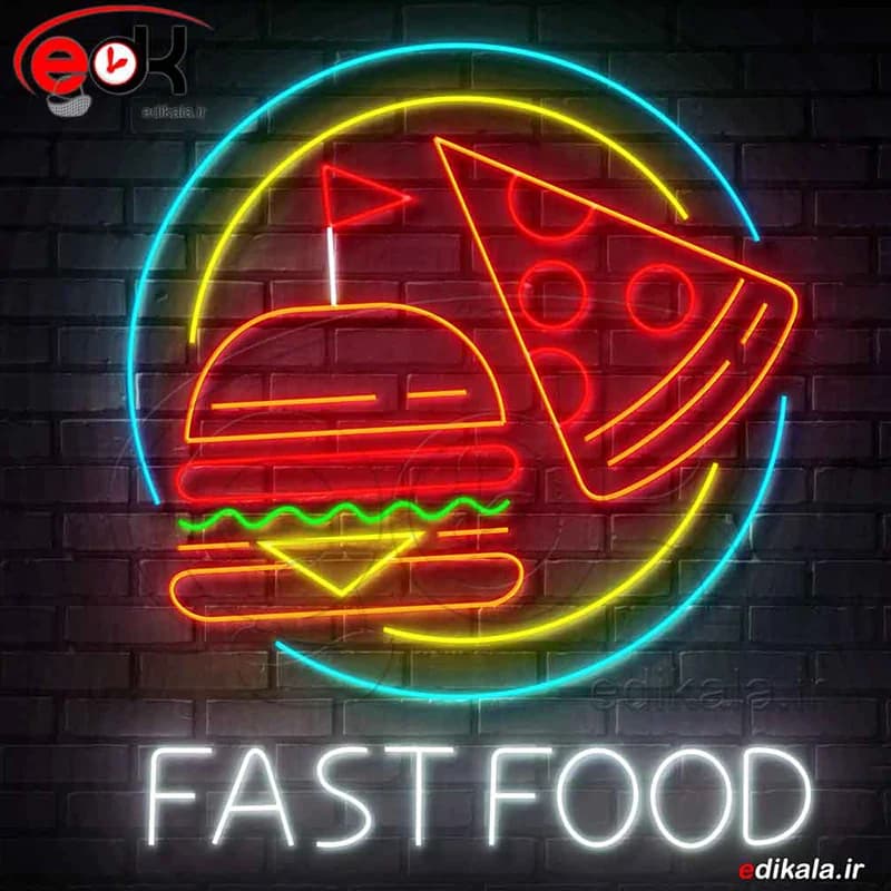 تابلو نئون طرح همبرگر شماره 21 در ابعاد مختلف +آداپتور+ فایل کورل آماده برش
